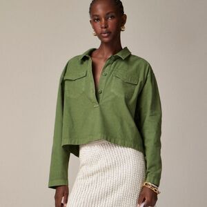 J. Crew popover Shirt in cotton‎ linen blend green women’s size M